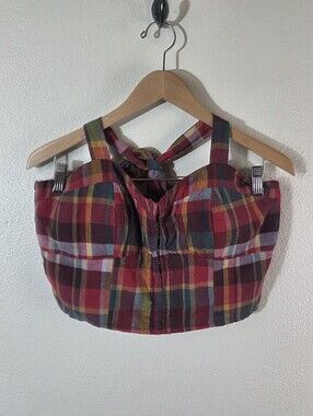 American Eagle Plaid Crop Top Womens Large Smocked Back Tie Strap Bustier
